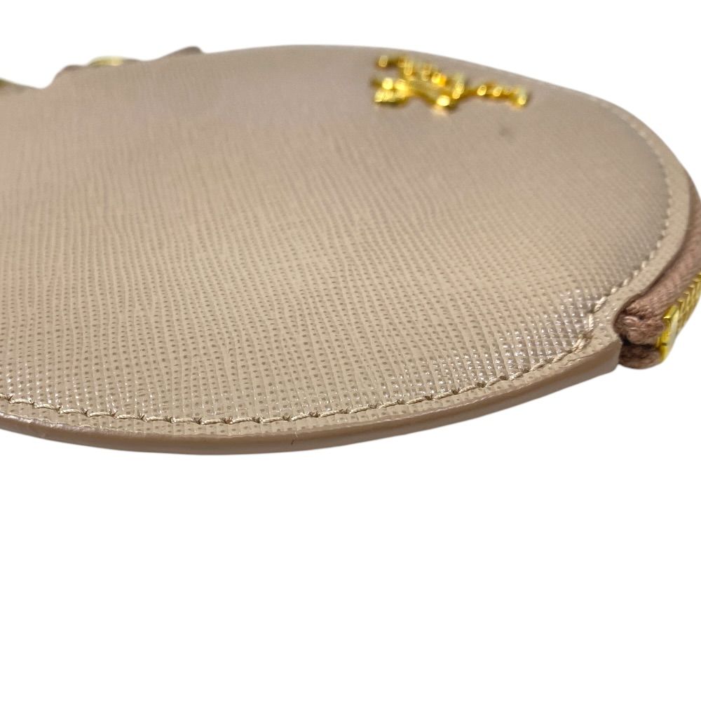 Prada Coin Case Wallet Purse Pouch Circle Saffiano Leather Beige Gold Everyday — view 4