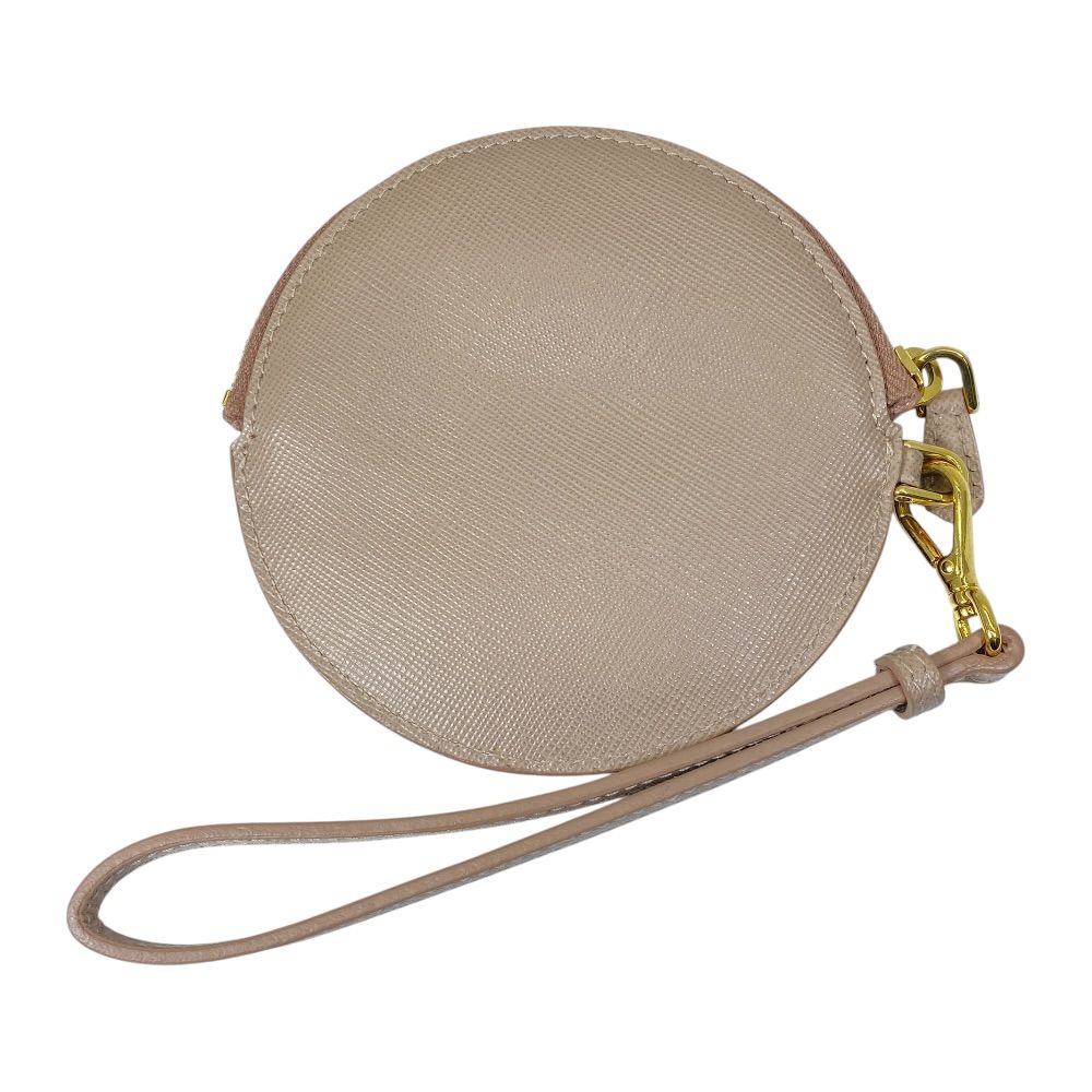 Prada Coin Case Wallet Purse Pouch Circle Saffiano Leather Beige Gold Everyday — view 2