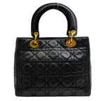 Dior Lady Cannage Handbag Gold Lambskin Leather Black Feminine — view 2