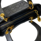 Dior Lady Cannage Handbag Gold Lambskin Leather Black Feminine — view 9