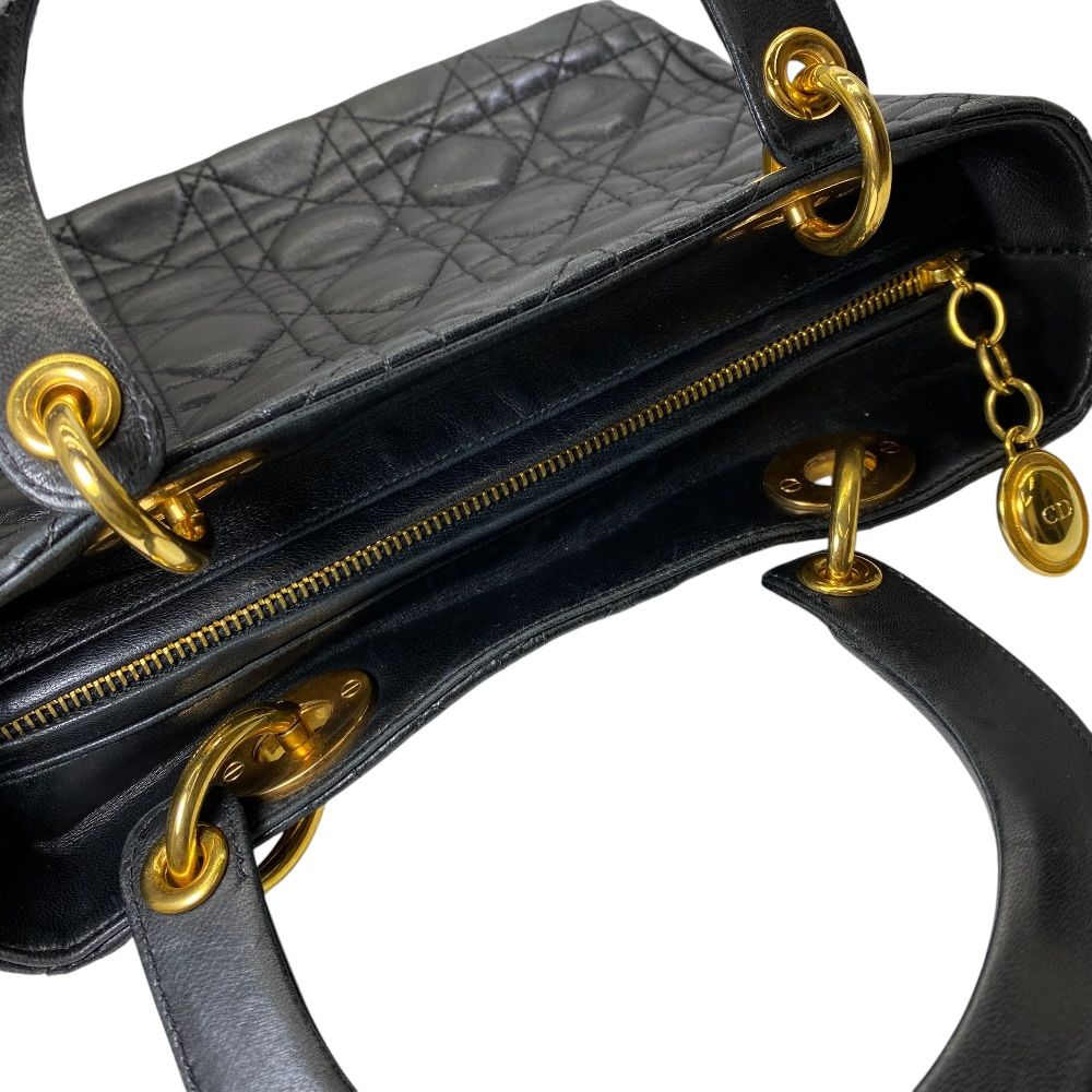 Dior Lady Cannage Handbag Gold Lambskin Leather Black Feminine — view 9