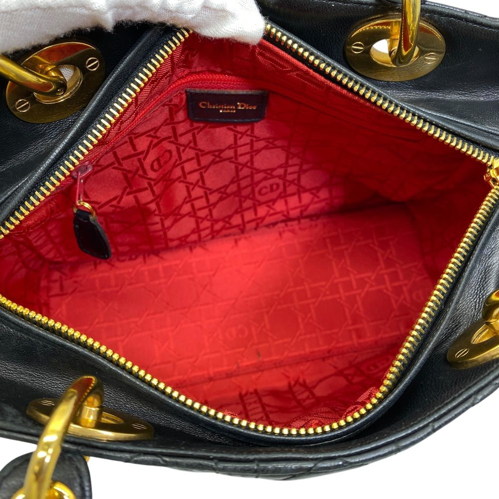 Dior Lady Cannage Handbag Gold Lambskin Leather Black Feminine — view 6
