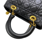 Dior Lady Cannage Handbag Gold Lambskin Leather Black Feminine — view 5