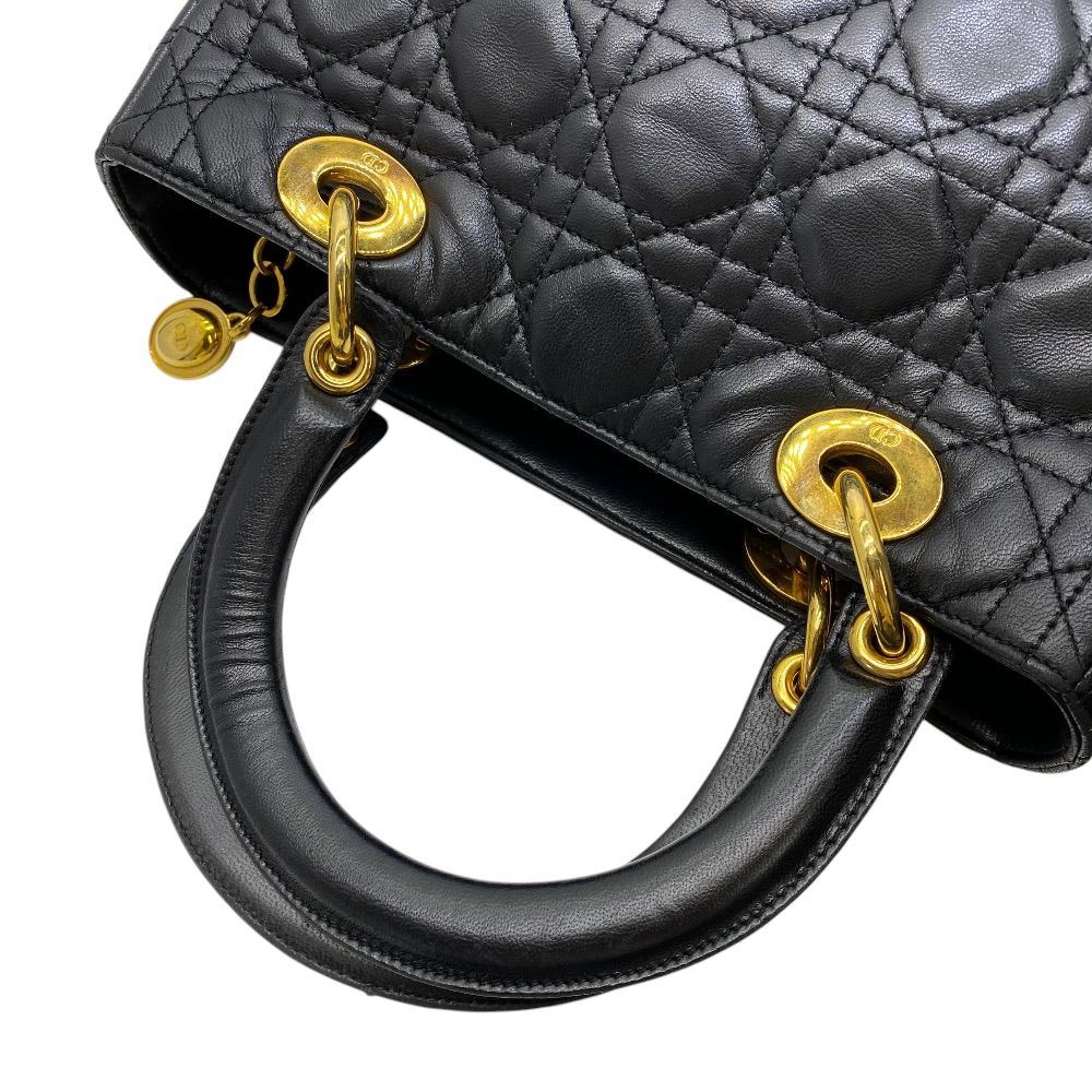 Dior Lady Cannage Handbag Gold Lambskin Leather Black Feminine — view 5