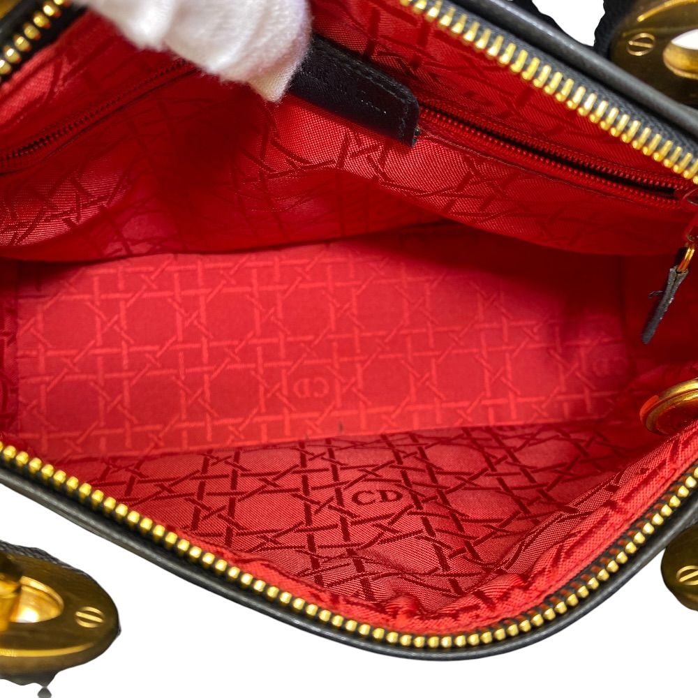 Dior Lady Cannage Handbag Gold Lambskin Leather Black Feminine — view 8