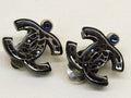 Chanel Earrings CC Logo Black Blue Stone One Year Plate Removed