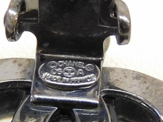 Chanel Earrings CC Logo Black Blue Stone One Year Plate Removed — view 4