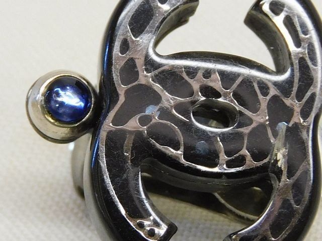 Chanel Earrings CC Logo Black Blue Stone One Year Plate Removed — view 5