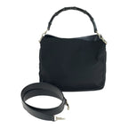 Gucci Bamboo Black Silver Nylon Leather 001 Shoulder