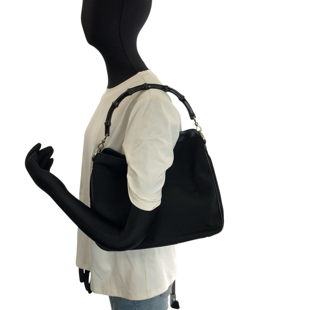 Gucci Bamboo Black Silver Nylon Leather 001 Shoulder — view 7
