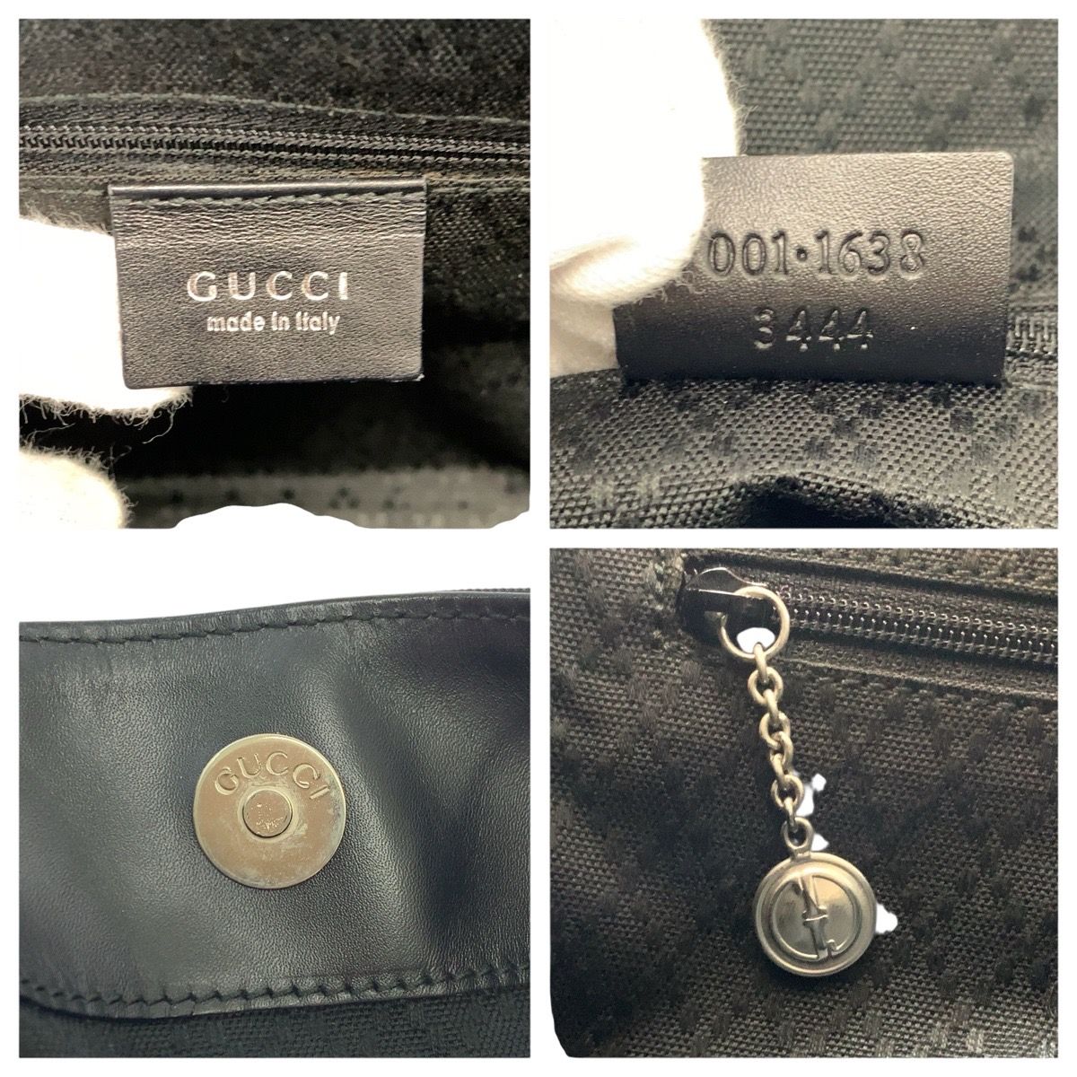 Gucci Bamboo Black Silver Nylon Leather 001 Shoulder — view 4