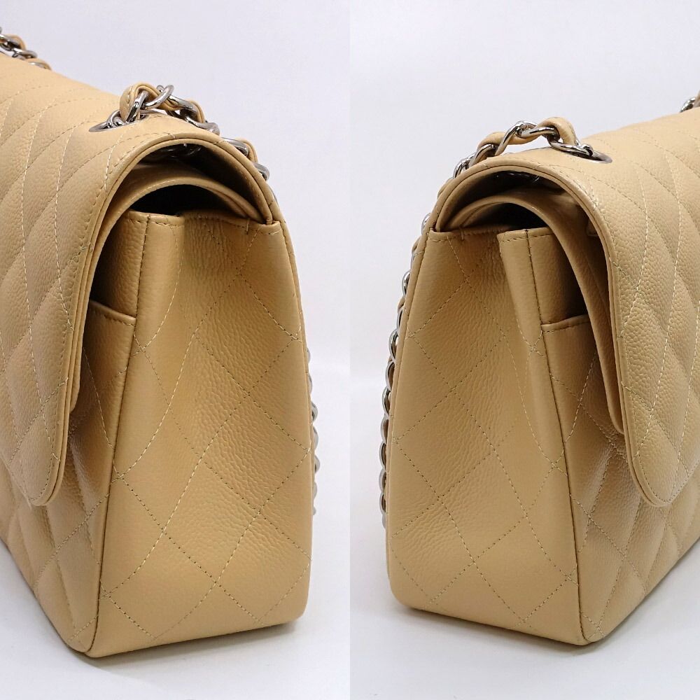 Chanel Deca Quilted 30 Shoulder Bag Caviar Leather Beige Silver Double Flap — view 3