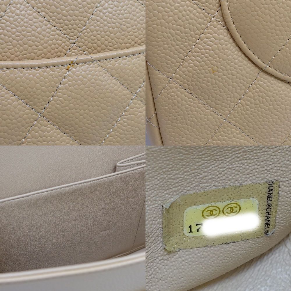 Chanel Deca Quilted 30 Shoulder Bag Caviar Leather Beige Silver Double Flap — view 7