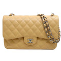 Chanel Deca Quilted 30 Shoulder Bag Caviar Leather Beige Silver Double Flap