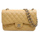 Chanel Deca Quilted 30 Shoulder Bag Caviar Leather Beige Silver Double Flap