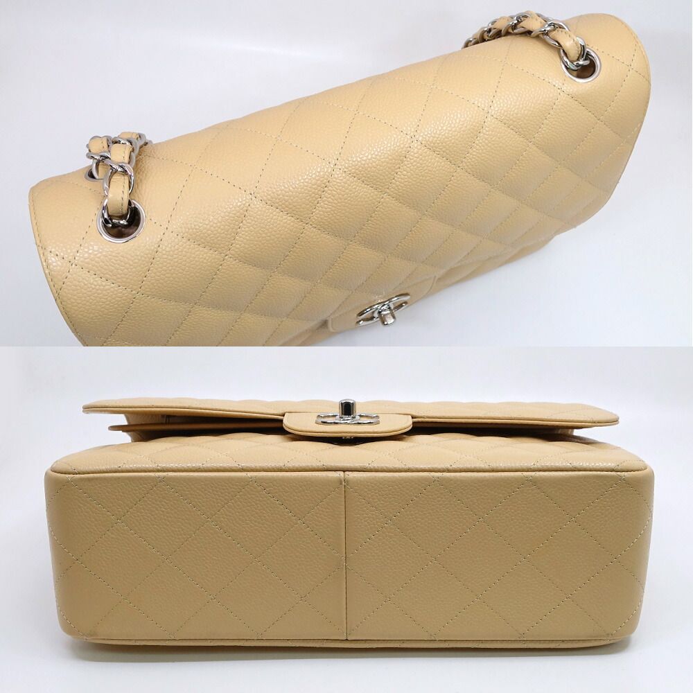 Chanel Deca Quilted 30 Shoulder Bag Caviar Leather Beige Silver Double Flap — view 4