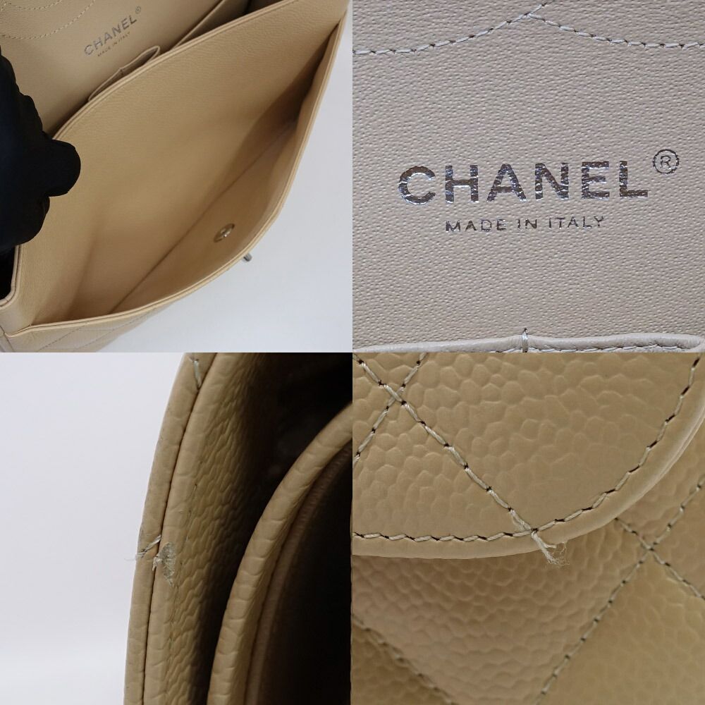 Chanel Deca Quilted 30 Shoulder Bag Caviar Leather Beige Silver Double Flap — view 8