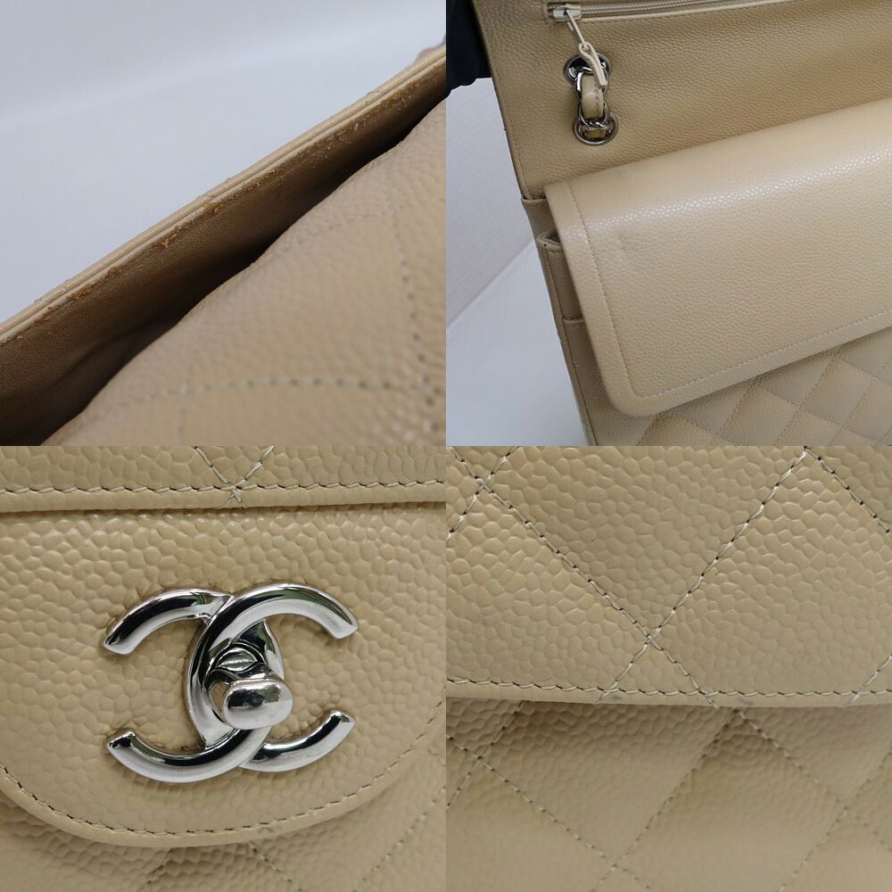 Chanel Deca Quilted 30 Shoulder Bag Caviar Leather Beige Silver Double Flap — view 9