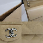 Chanel Deca Quilted 30 Shoulder Bag Caviar Leather Beige Silver Double Flap — view 9