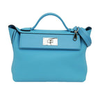 Hermes Van Quatre 29 Blue Nole Togo Swift Silver Tote Hand