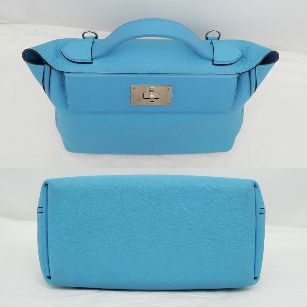 Hermes Van Quatre 29 Blue Nole Togo Swift Silver Tote Hand — view 4