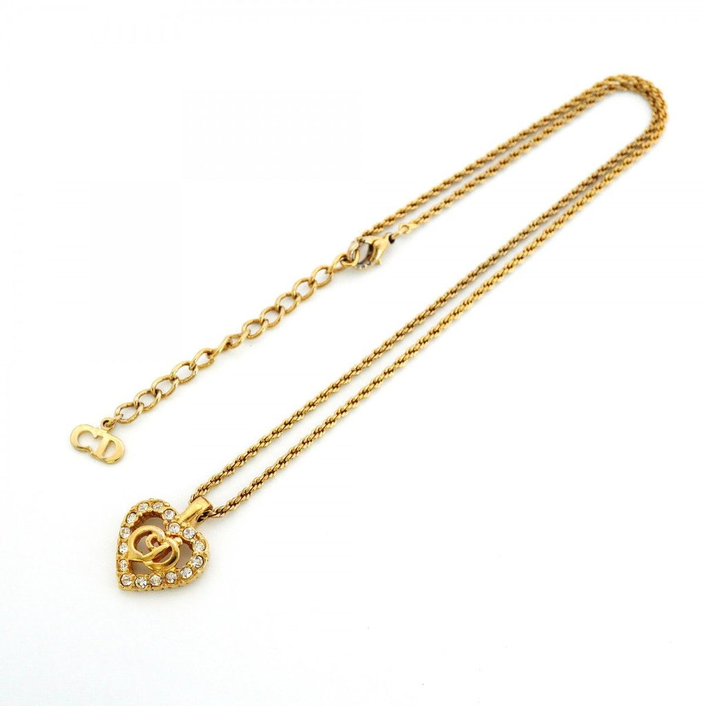 Dior Necklace CD Logo Heart Motif Gold Plated Rhinestone — view 3
