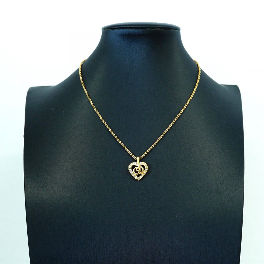 Dior Necklace CD Logo Heart Motif Gold Plated Rhinestone — view 5