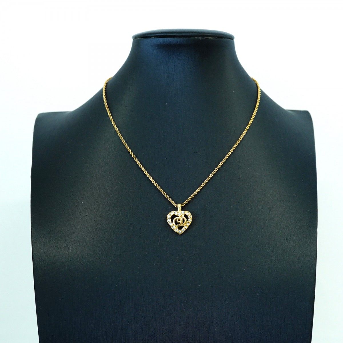 Dior Necklace CD Logo Heart Motif Gold Plated Rhinestone — view 5