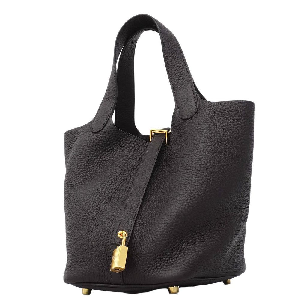 Hermes Handbag Picotin Lock PM Taurillon Clemence Pull Noir Gold