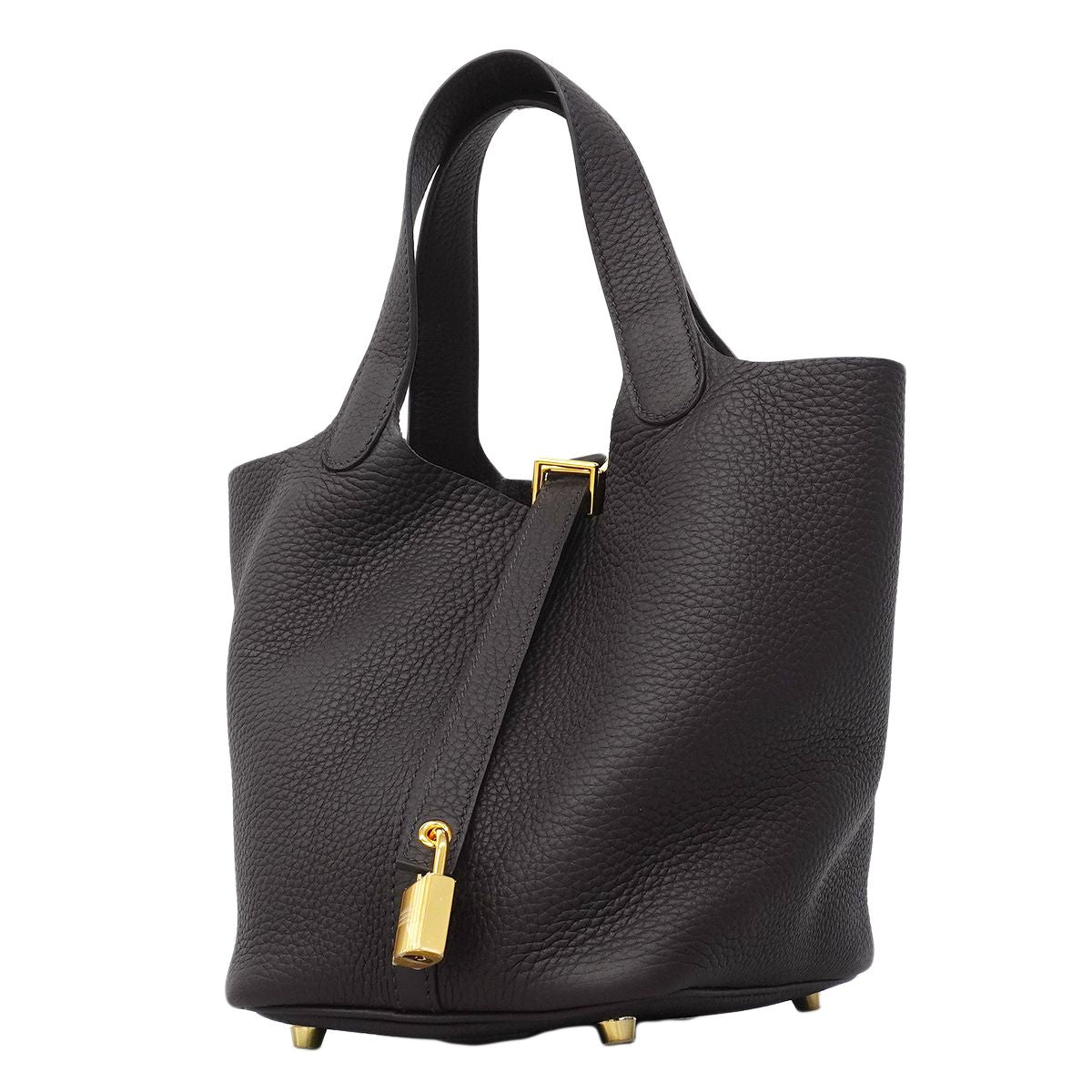 Hermes Handbag Picotin Lock PM Taurillon Clemence Pull Noir Gold