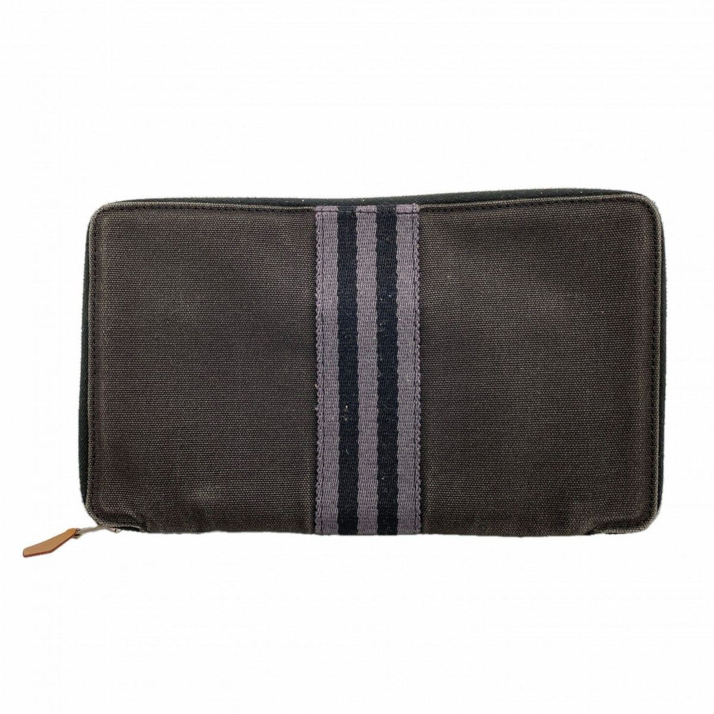 Hermes Wallet Fourre Tout Purse GM Canvas Black Gray Silver