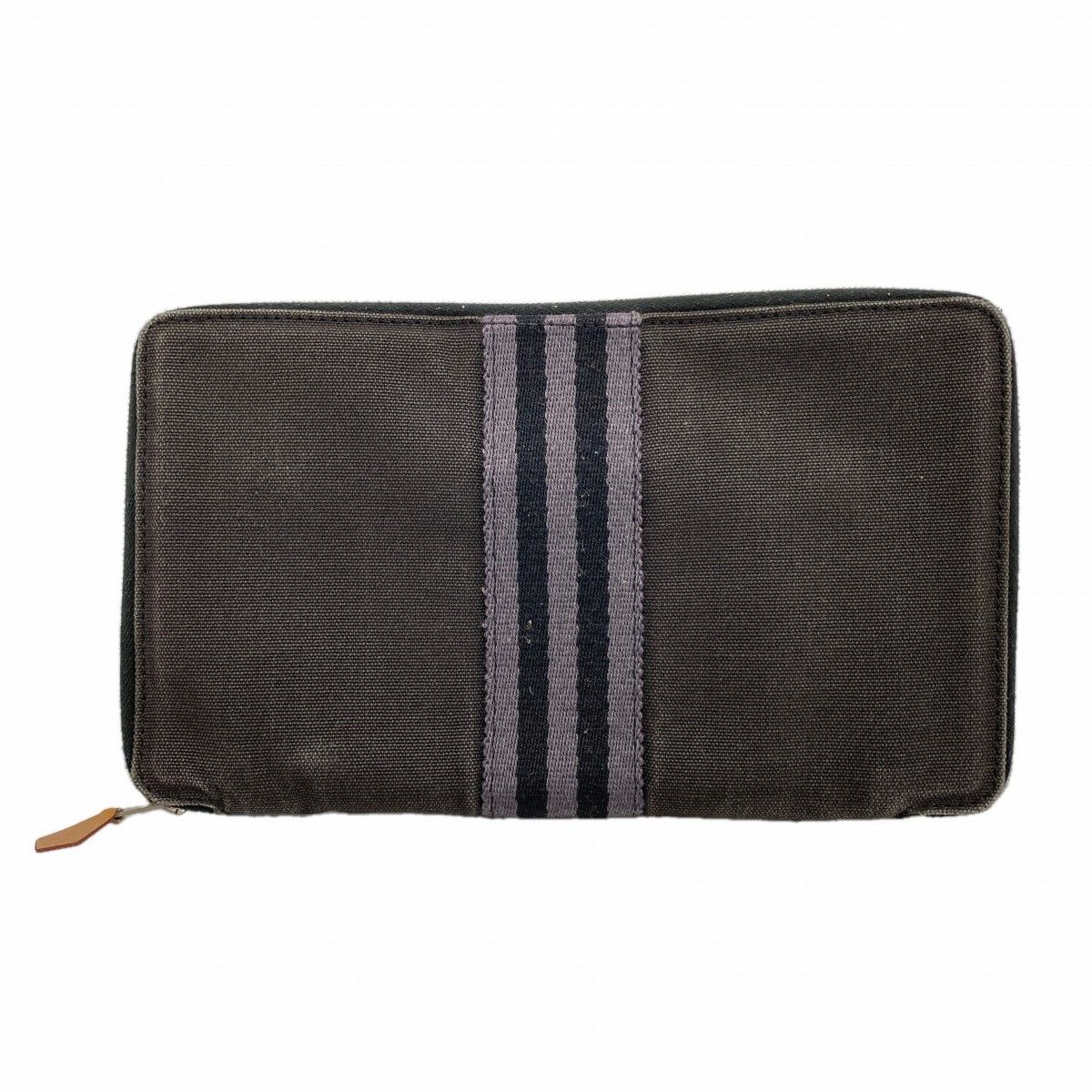 Hermes Wallet Fourre Tout Purse GM Canvas Black Gray Silver