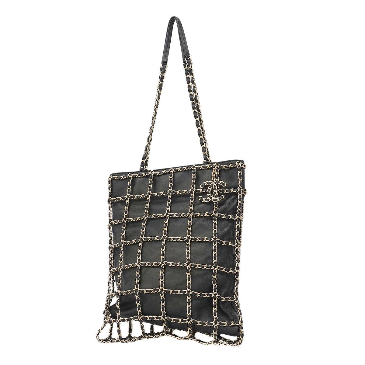 Chanel Chain Tote Lambskin Black Champagne Gold