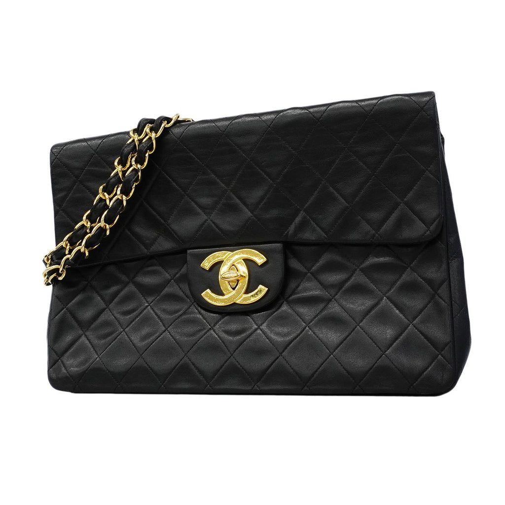 Chanel Shoulder Bag Deca Quilted Lambskin Black Gold