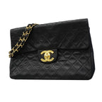 Chanel Shoulder Bag Deca Quilted Lambskin Black Gold