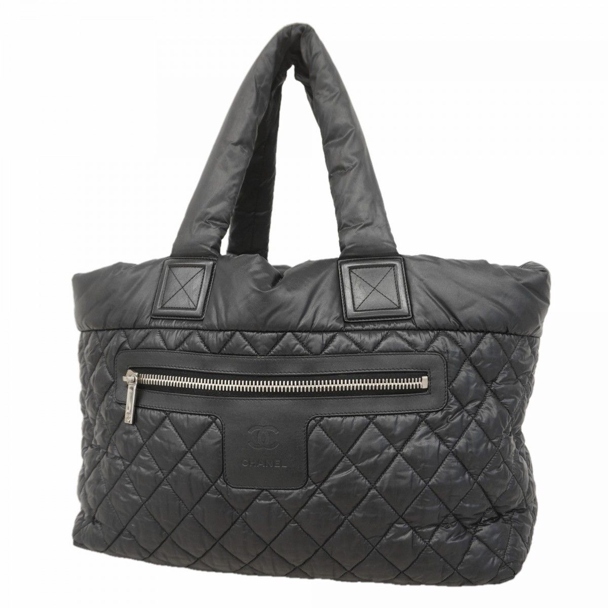 Chanel Tote Coco Cocoon Nylon Black Silver