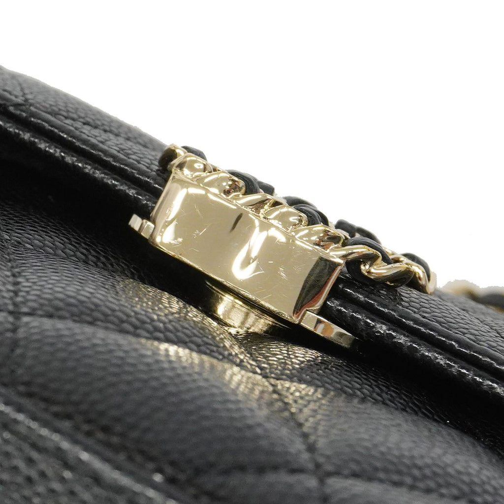 Chanel Handbag Quilted Caviar Leather Black Champagne Gold 2-Way — view 7