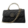 Chanel Handbag Quilted Caviar Leather Black Champagne Gold 2-Way