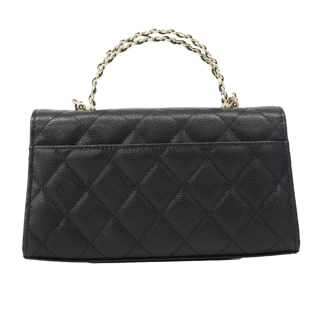 Chanel Handbag Quilted Caviar Leather Black Champagne Gold 2-Way — view 9