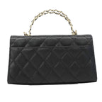Chanel Handbag Quilted Caviar Leather Black Champagne Gold 2-Way — view 9