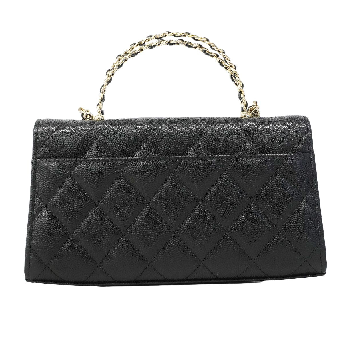 Chanel Handbag Quilted Caviar Leather Black Champagne Gold 2-Way — view 9