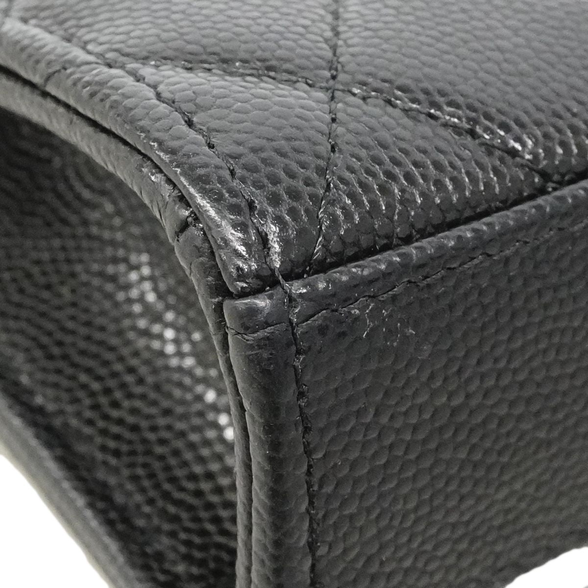 Chanel Handbag Quilted Caviar Leather Black Champagne Gold 2-Way — view 6