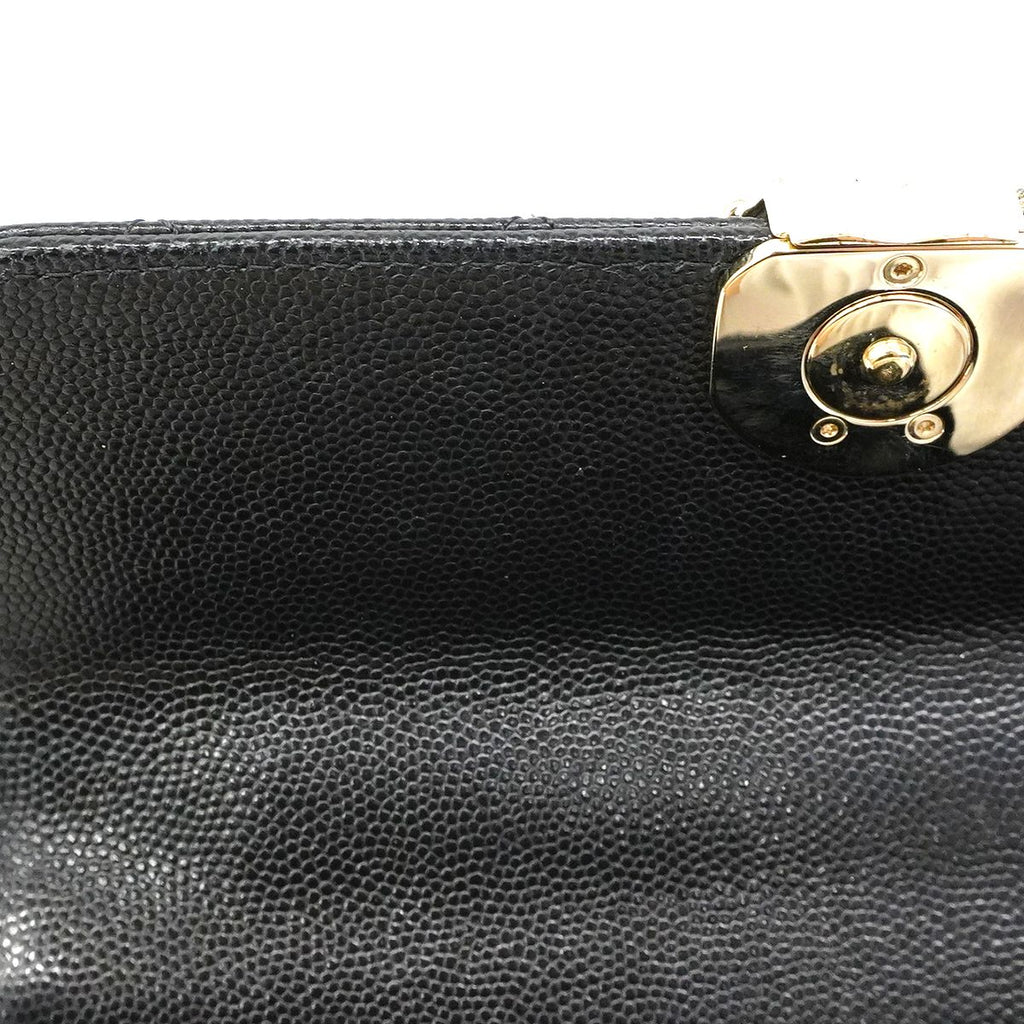 Chanel Handbag Quilted Caviar Leather Black Champagne Gold 2-Way — view 8