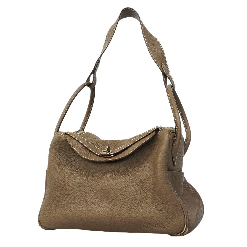 Hermes Handbag Lindy 34 Taurillon Clemence Etoupe Silver