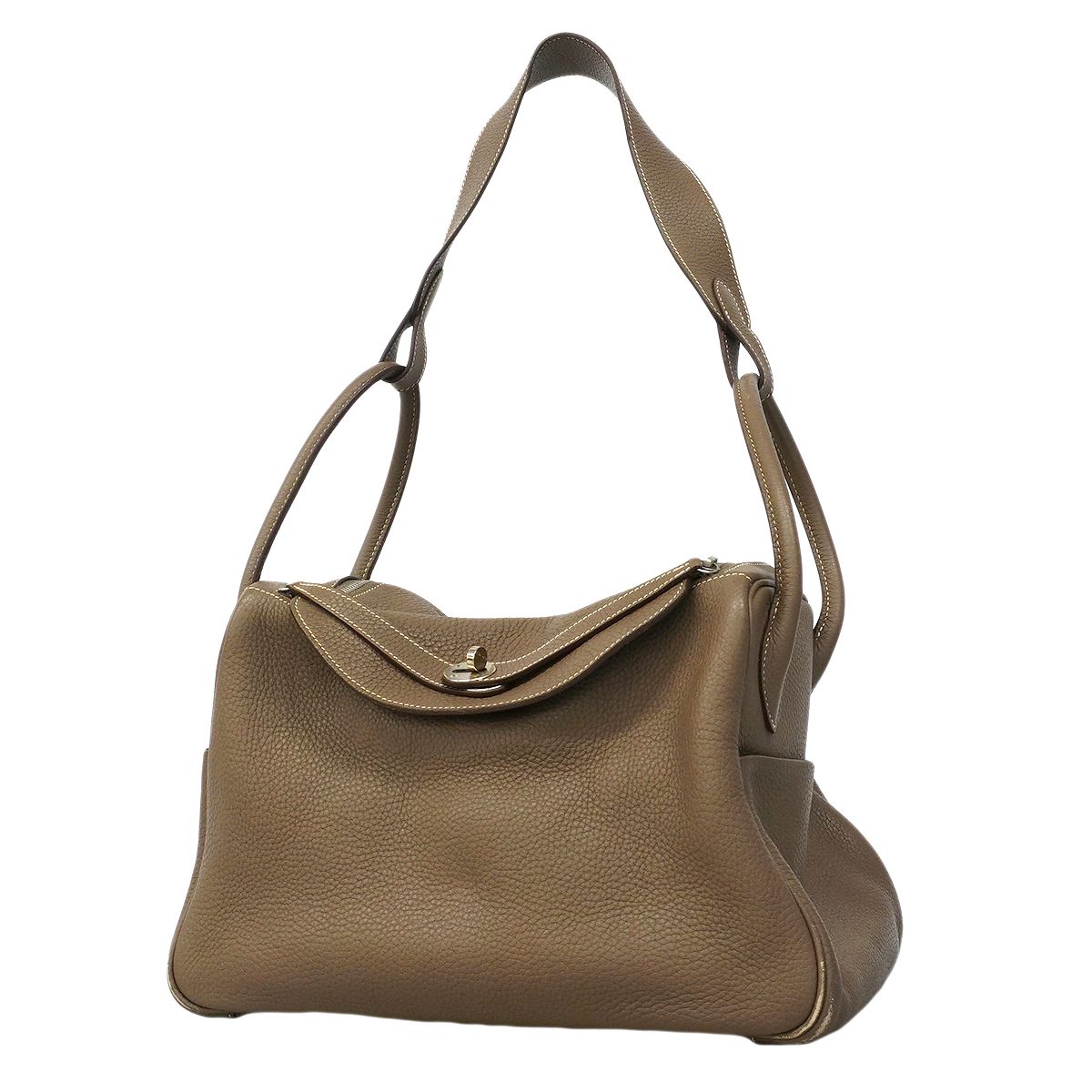 Hermes Handbag Lindy 34 Taurillon Clemence Etoupe Silver