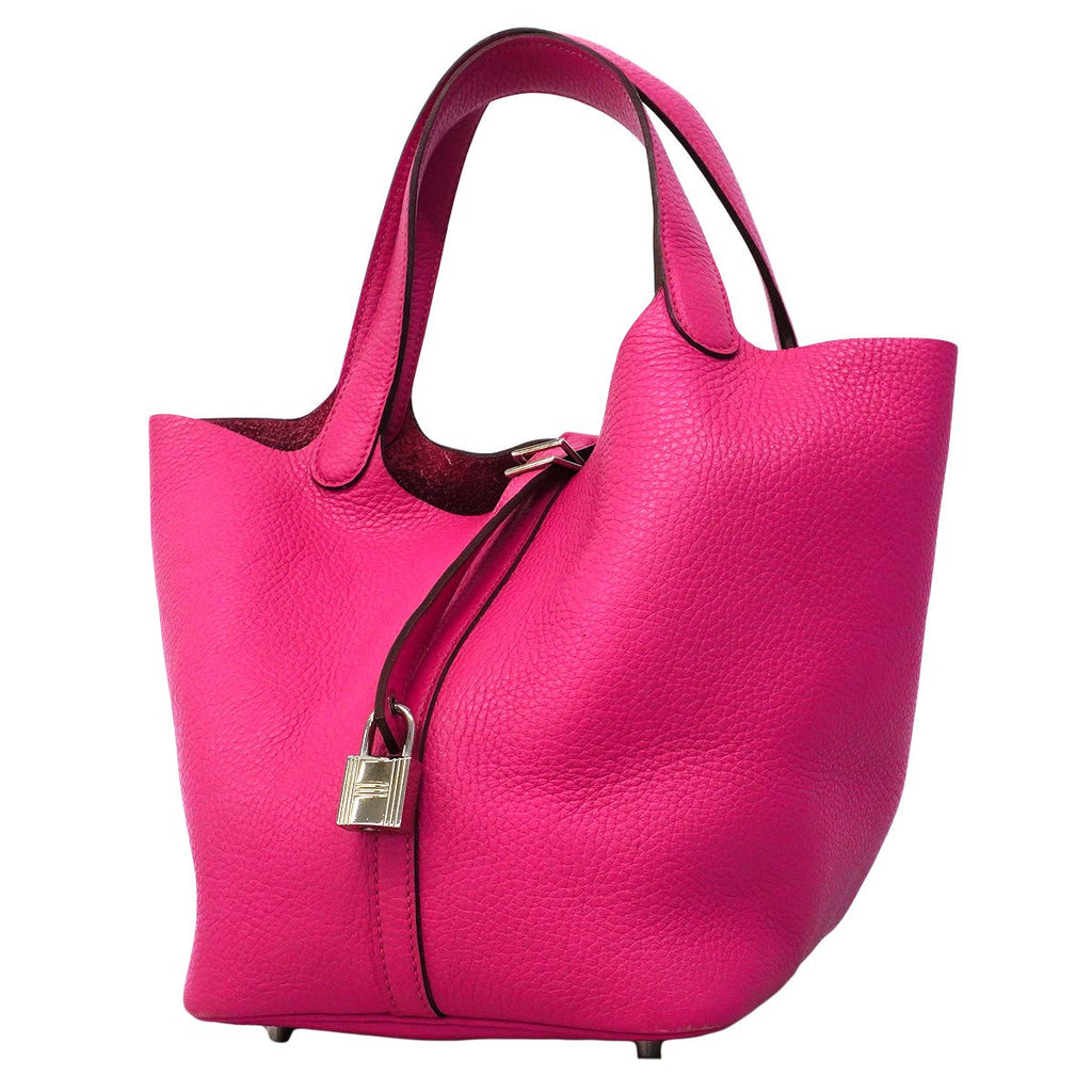 Hermes Handbag Picotin Lock MM Taurillon Clemence Rosepurple Silver
