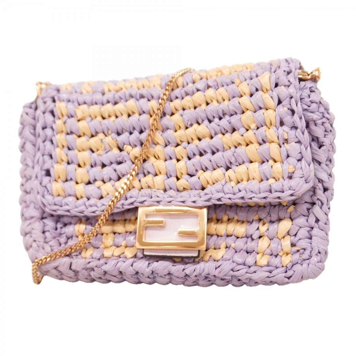 Fendi Shoulder Bag Nano Bucket Raffia Purple Gold