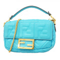 Fendi Handbag FF Embossed Leather Light Blue Gold 2-Way