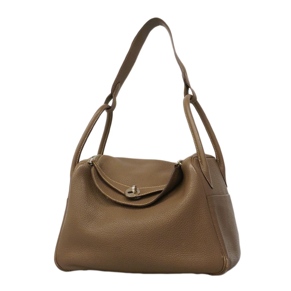 Hermes Handbag Lindy 30 Taurillon Clemence Etoupe Silver 2-Way