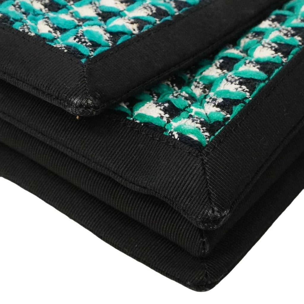 Chanel Shoulder Bag Nylon Tweed Black Peacock Blue — view 7